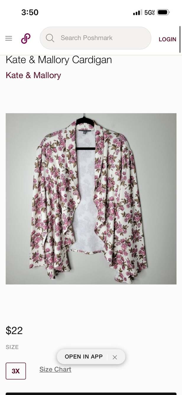 Kate & Mallory Cardigan Size M Pink Floral Open Front